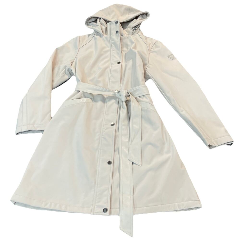 GUESS Women’s Softshell Belted Coat Trench Office Jacket Stone color Sz‎ L NWT